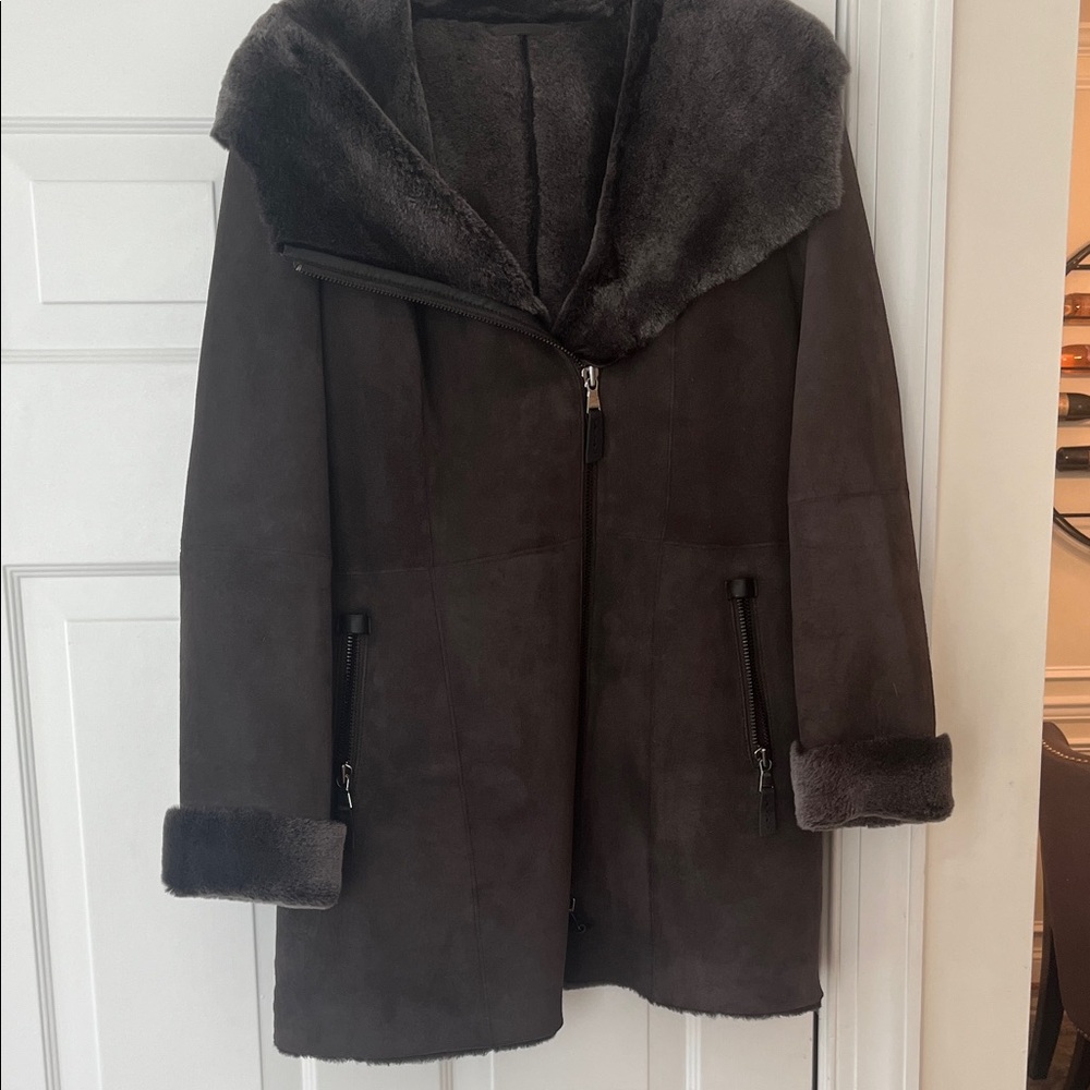 Elegant Dark Brown Shearling suede coat